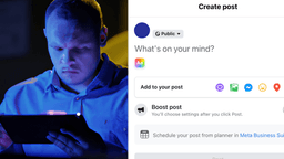 A car dealer using a tablet to create facebook posts
