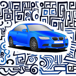 A car on a background of paper lines showing the different features of facebook stories for car dealers