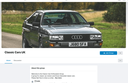 Screenshot of the Facebook group Classic Cars UK on Facebook Desktop