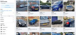 A screenshot of the facebook marketplace interface showing lots of cars for sale