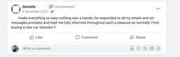 Screenshot of a review left on a car dealer's facebook page
