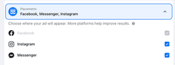 A screenshot of the the different placements you can choose when boosting a post on facebook