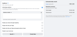 A screenshot of the the audience selection window when boosting a post on facebook