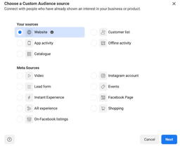 Audience creation popup in Facebook business manager