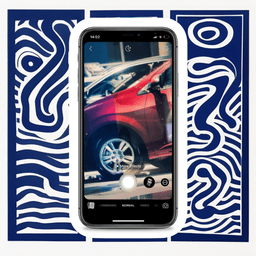 A green car on a blue and white background showing ideas for facebook stories for a car dealership