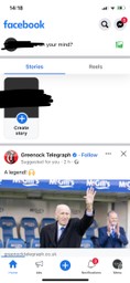 A screenshot of the facebook app open on a smartphone logged into a dealerships page with the create story button visible