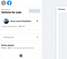 Profile switcher on the Facebook marketplace create listing interface