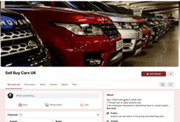 Screenshot of the Facebook group Sell Buy Cars UK on Facebook Desktop