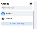 Screenshot of the create group button on Facebook