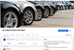Screenshot of the Facebook group UK Cars for Sale or Swap on Facebook Desktop
