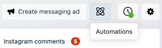Screenshot of the facebook messenger automations button a car dealer