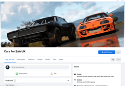 Screenshot of the Facebook group Cars for Sale UK on Facebook Desktop