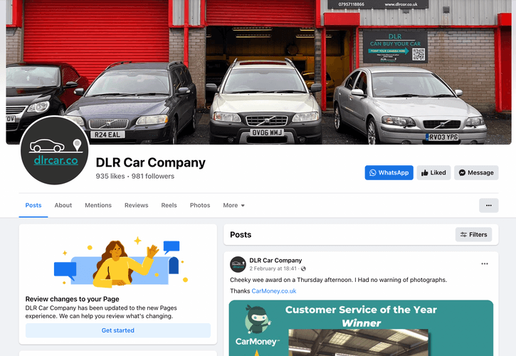 A screenshot of a car dealership facebook page