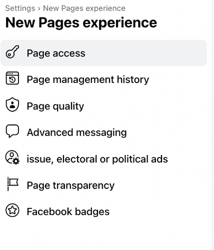 The page transaprency option on the Facebook page backend