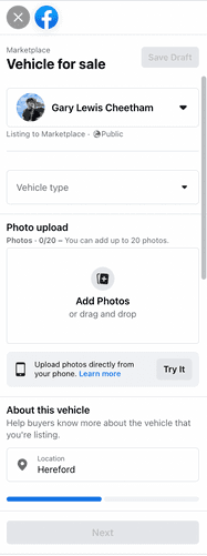 Vehicle for sale options on Facebook marketplace