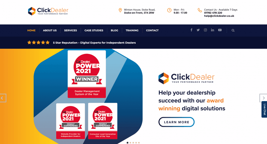 A screenshot of clickdealer.co.uk's homepage, January 2023