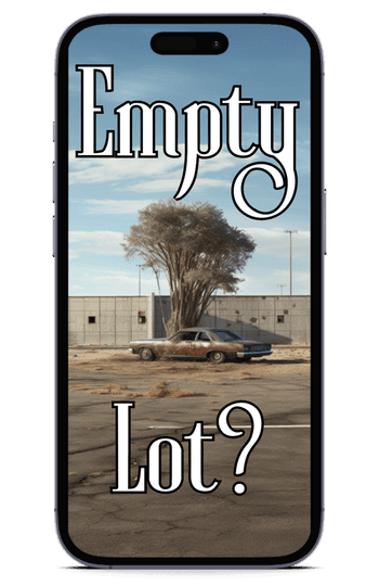 Image of an empty car dealership lot with tumbleweed promoting GL Digital's Private Seller Network