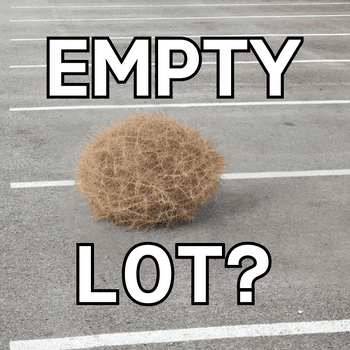 Image of an empty car dealership lot with tumbleweed promoting GL Digital's Private Seller Network