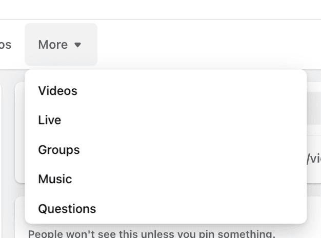 A screenshot of the live videos dropdown tab on a facebook page