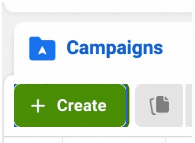 A screen shot of the green create campaign button in Facebook ads