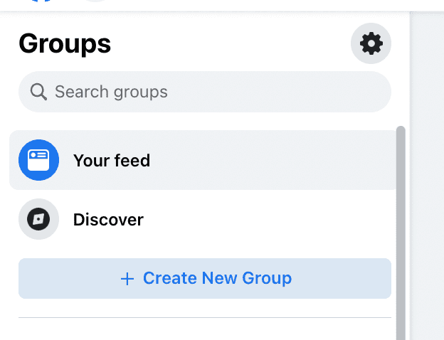 Screenshot of the create group button on Facebook