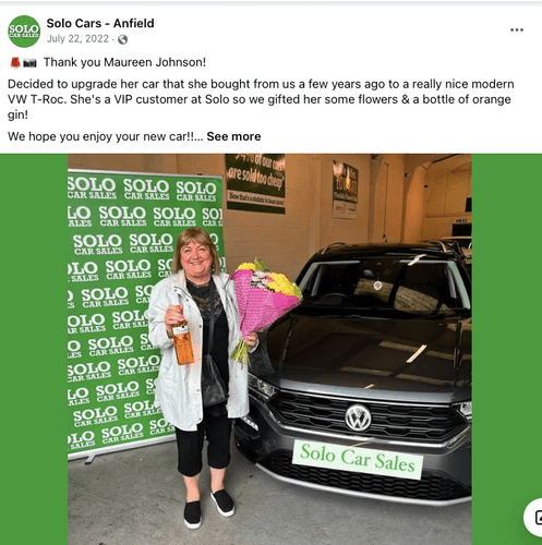 Screenshot of an example car dealership blog post promotion on Facebook