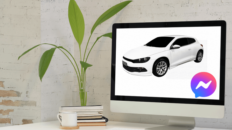 Car dealer website with Facebook messenger chat plugin on screen